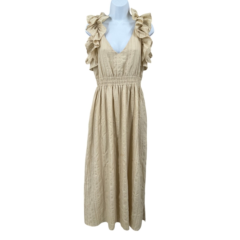 Mare Mare x Anthropologie Maxi Dress Womens S Beige Cotton Blend Ruffle Boho